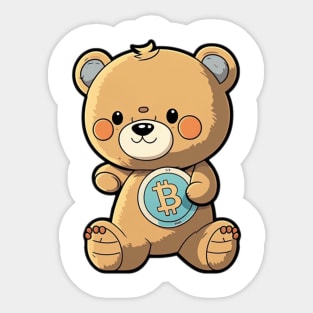 Cartoon Teddy Bear with a Bitcoin Coin - A Must-Have for Cryptocurrency Fans! Sticker